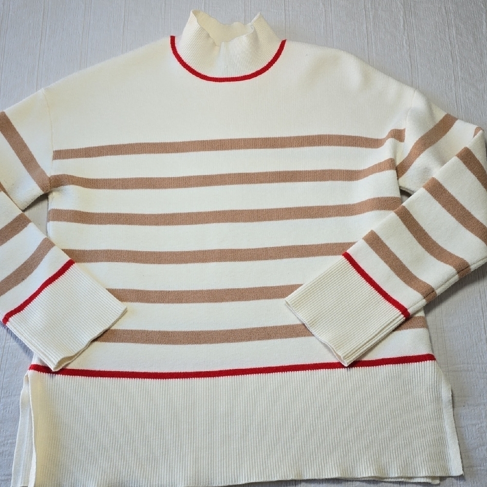 Tahari Striped Mock Neck Sweater 3/4 Sleeves Women' Size XS - Picture 2 of 15